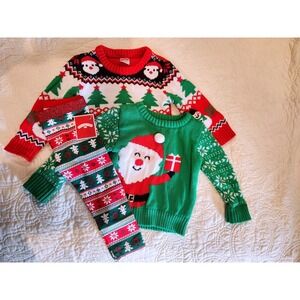 Kids 2T Holiday Time Christmas Sweaters Santa Snowman Trees Set 3pc Bundle